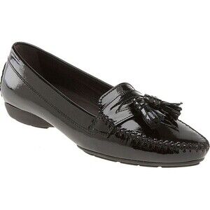 Stuart Weitzman Black Patent Country Club Driving Pointed Toe Loafer 5.5